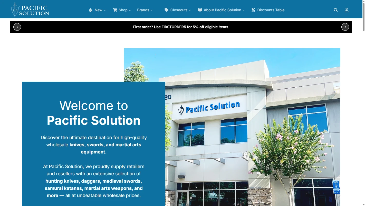 Pacific Solution Wholesale Knives, Swords and Martial Arts Equipment Website Homepage