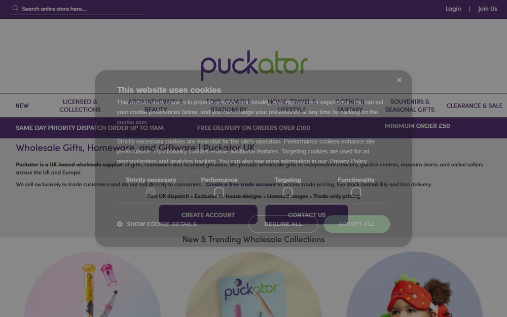 Puckator UK official website and giftware trade wholesale portal