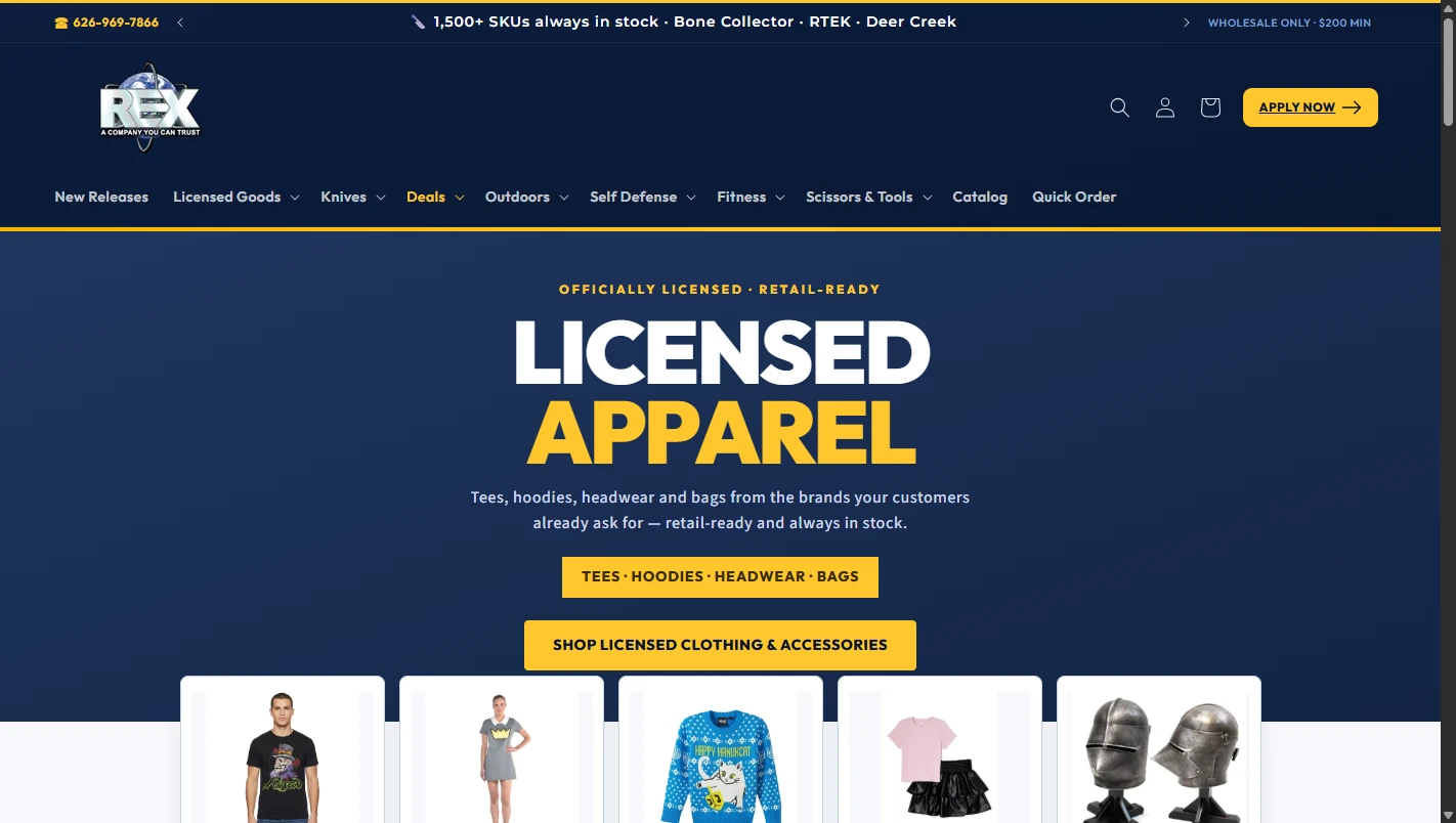 Rex Distributor Wholesale Sporting Goods, Pocket Knives and Licensed Merchandise Website