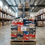 Shoe and sneaker liquidation pallet in warehouse