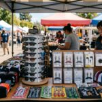 Flea market table with everyday items for sale