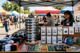 Flea market table with everyday items for sale