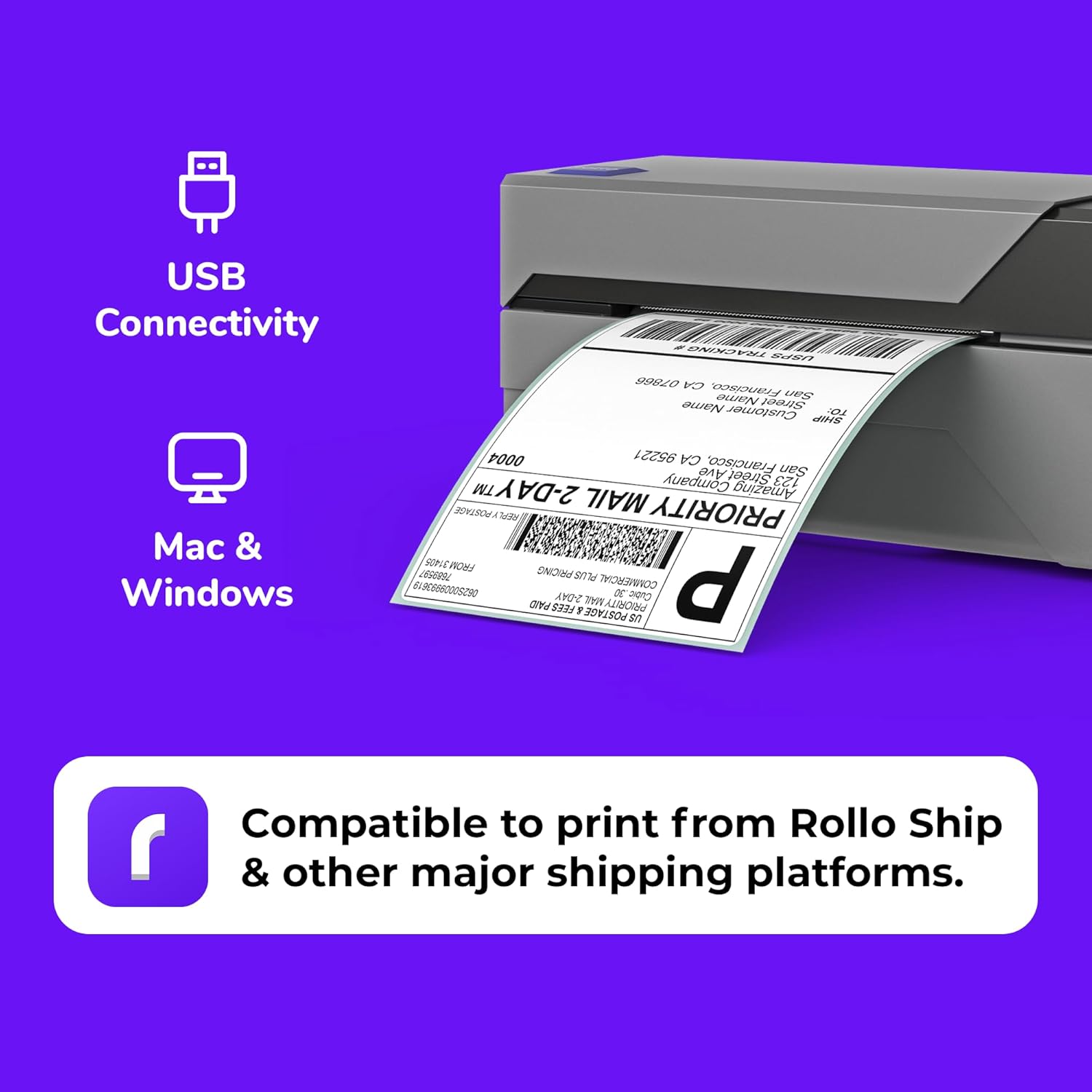 Rollo USB 4x6 thermal label printer for small business shipping