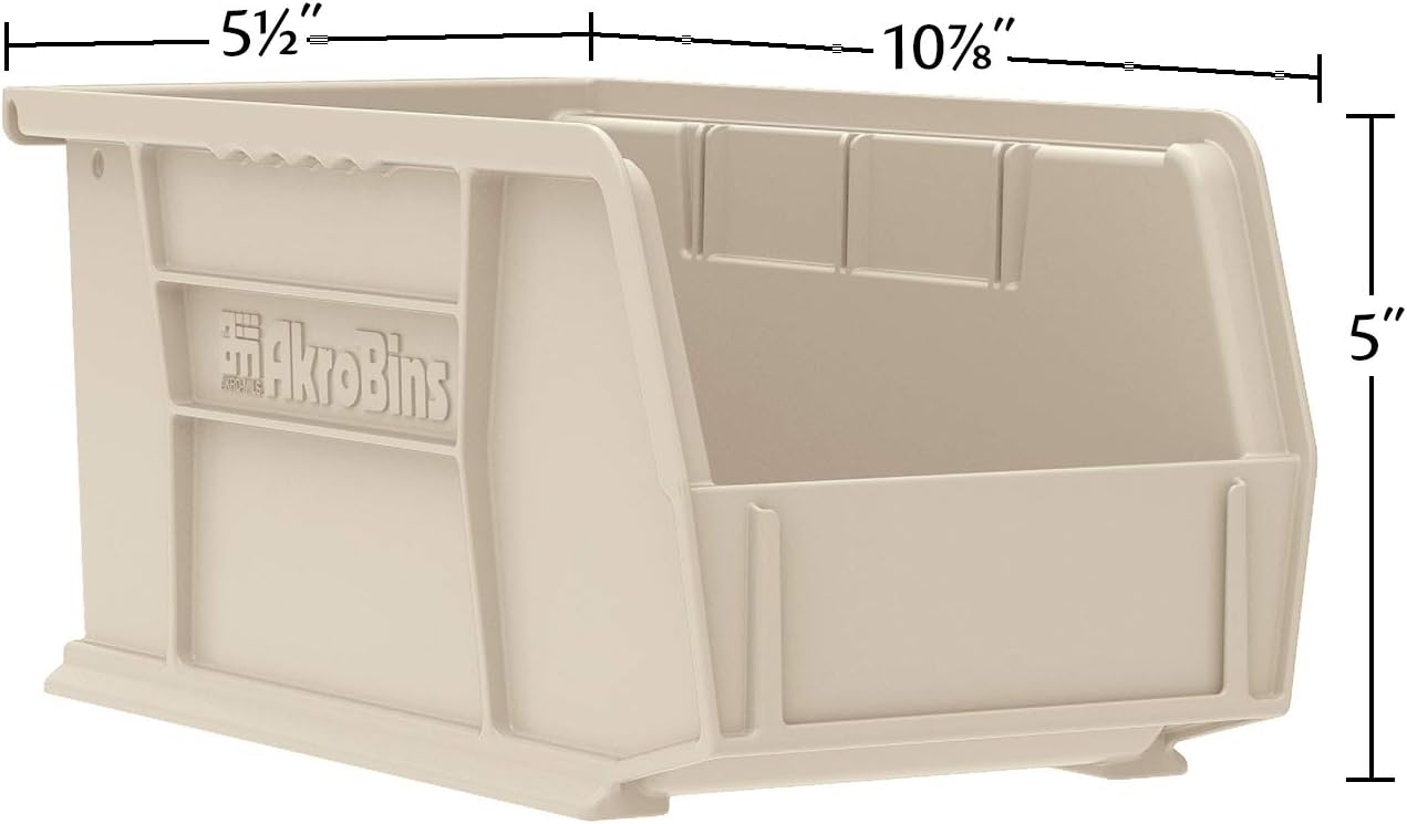 Akro-Mils AkroBins reinforced ribs for stable vertical stacking on warehouse shelves