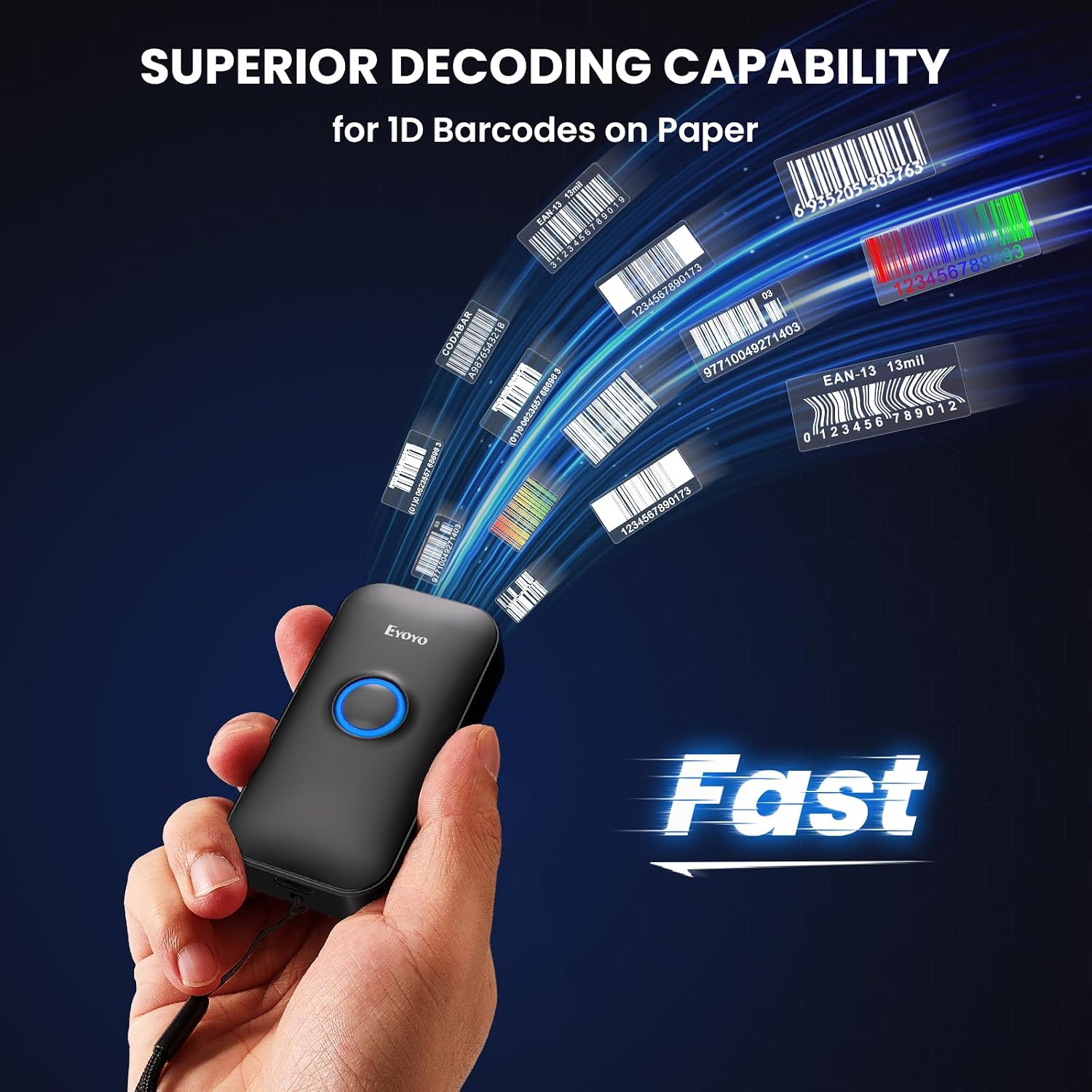 Eyoyo mini barcode scanner long battery life rechargeable battery