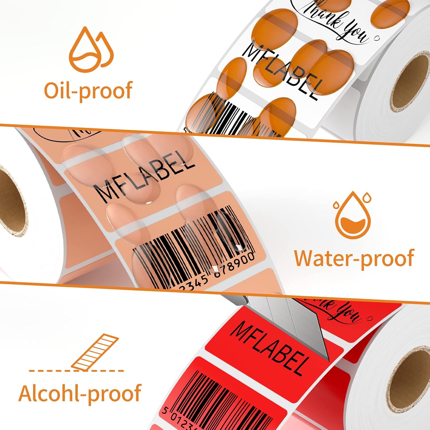 MFLABEL thermal stickers powerful permanent adhesive sticks firmly to cardboard and poly bags