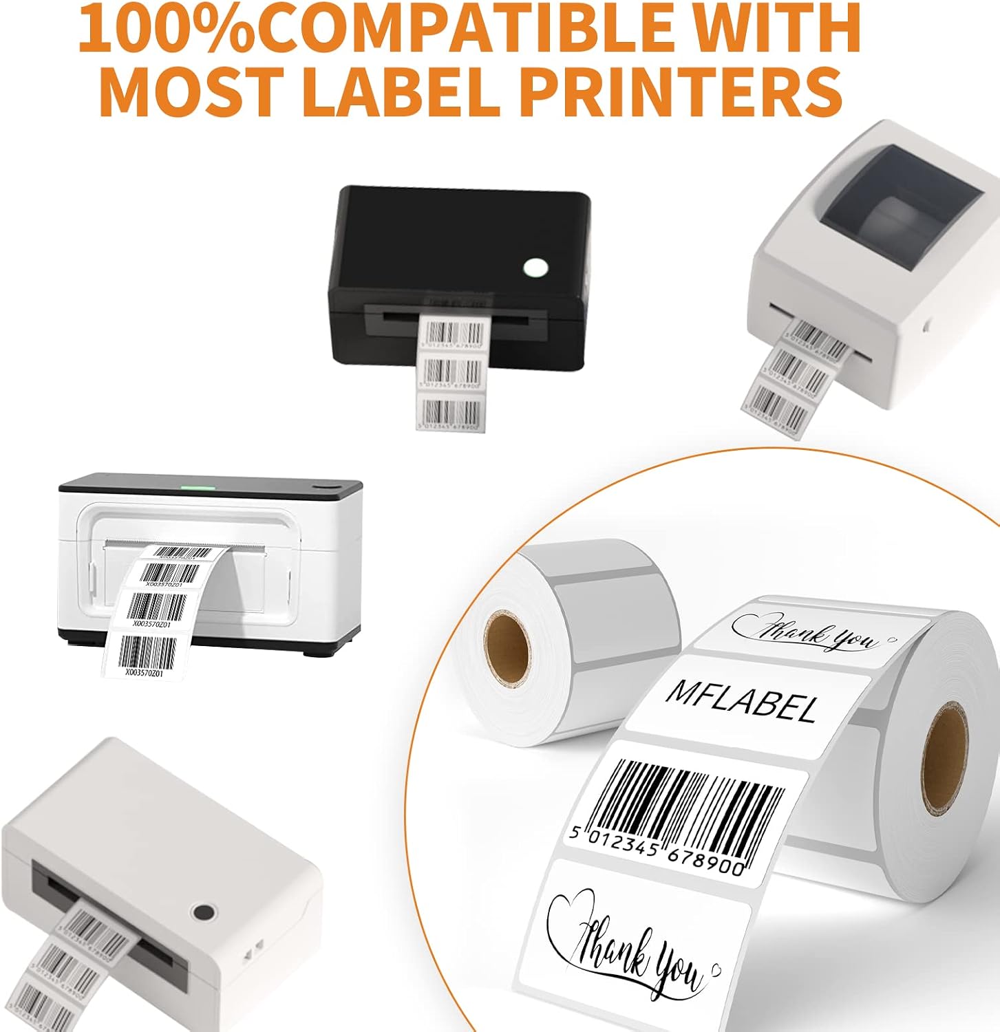 MFLABEL direct thermal barcode labels compatible with Nelko Jadens Rollo and Zebra printers
