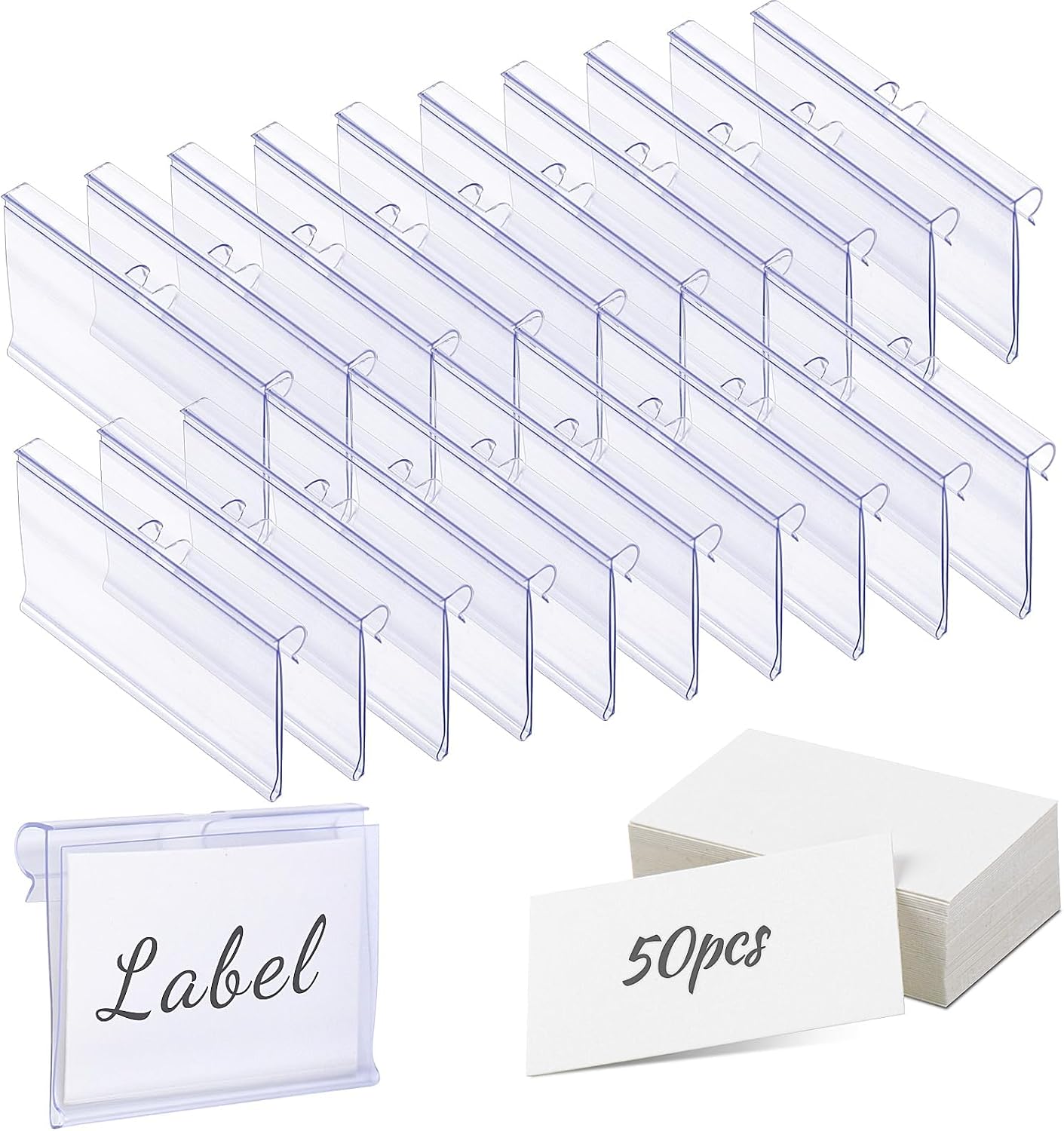 Meetory 50 pack clear plastic wire shelf and bin clip on label holders