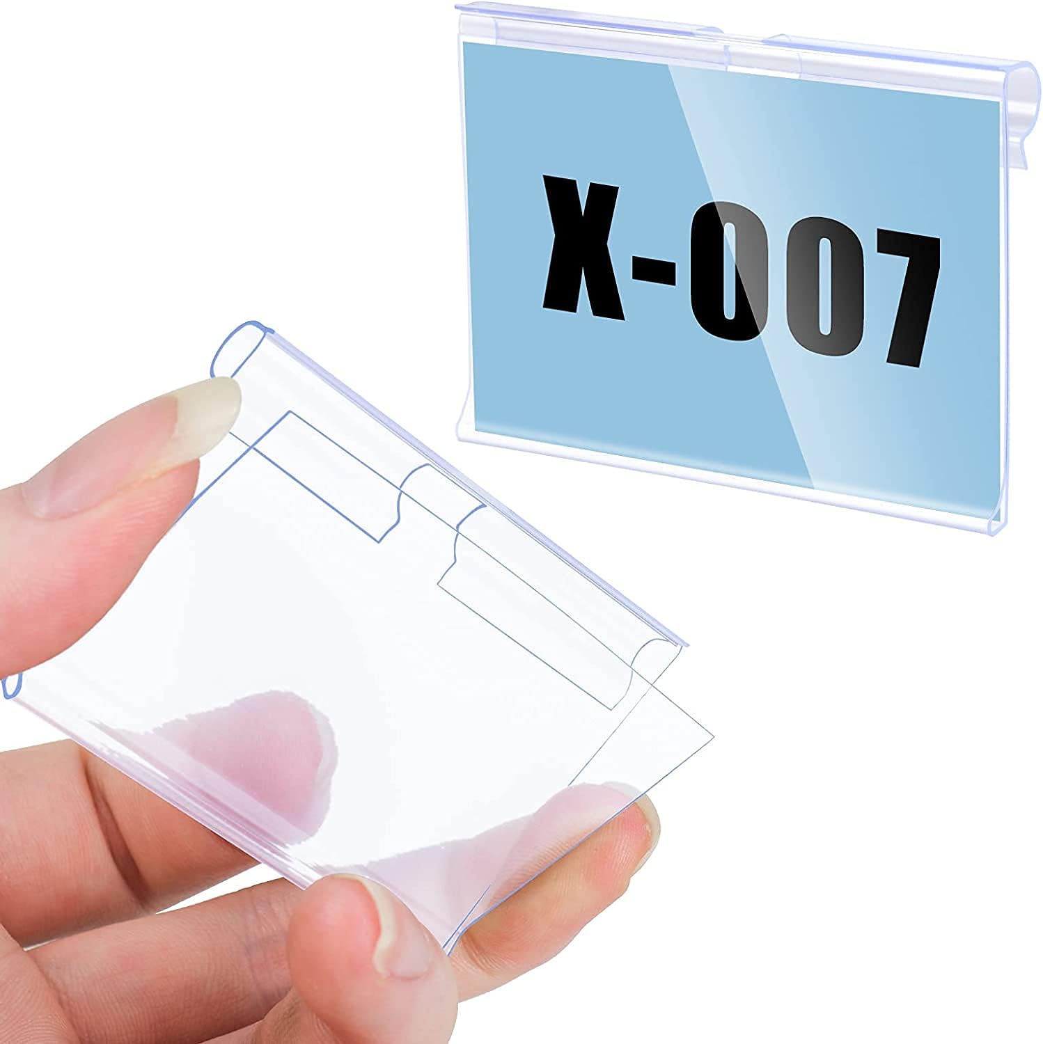 Crystal clear PVC label holders for retail supermarket and warehouse inventory racks