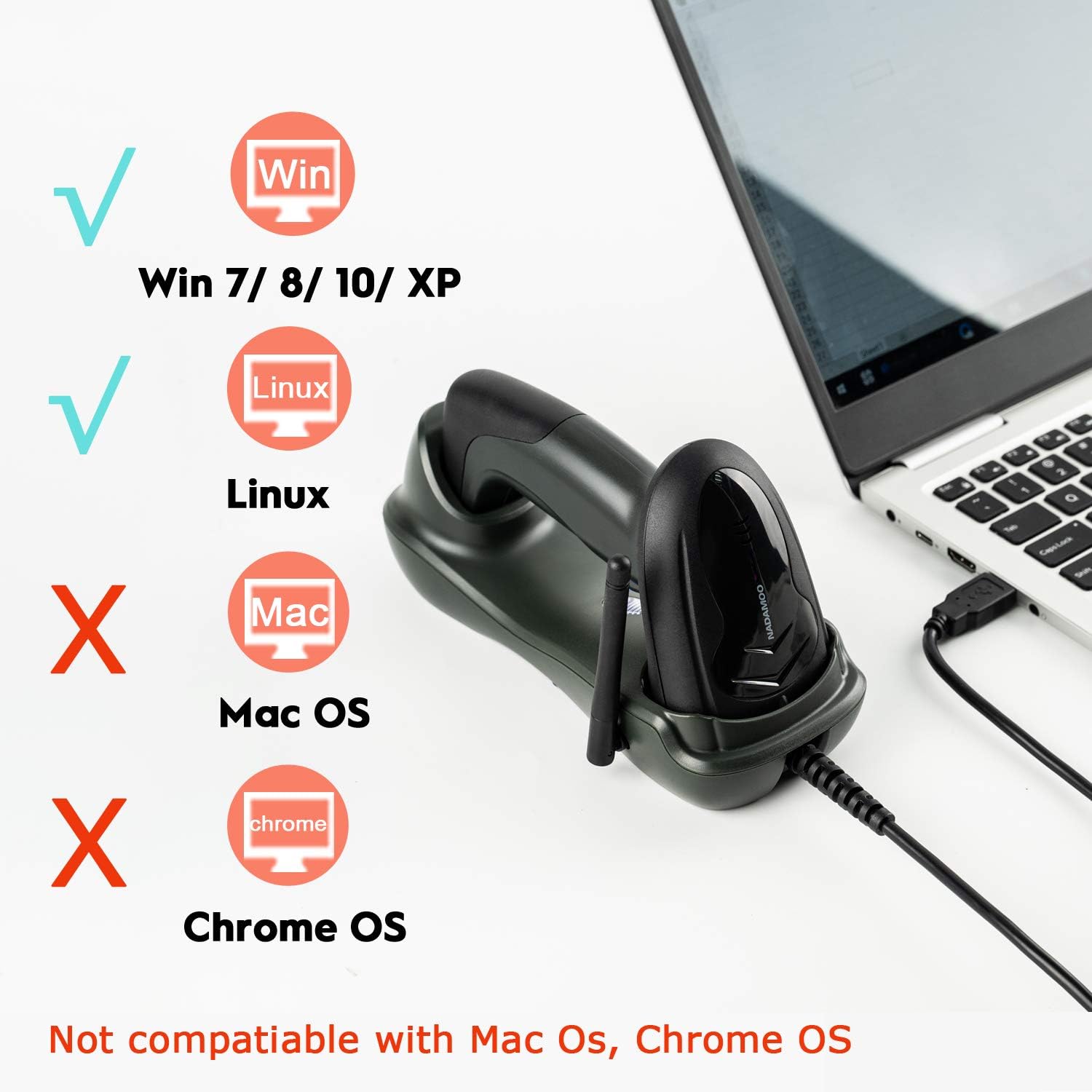 NADAMOO barcode scanner USB charging cradle and receiver station