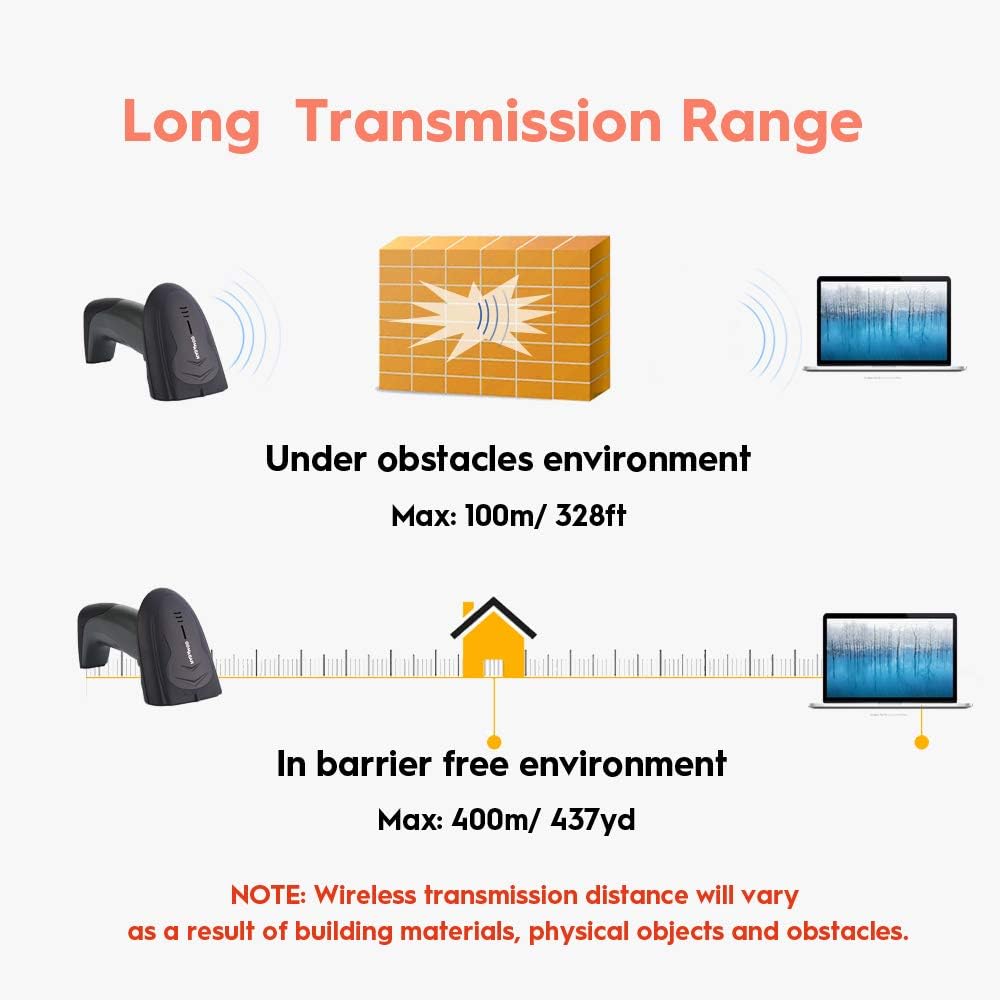NADAMOO long range wireless barcode scanner warehouse transmission up to 328ft